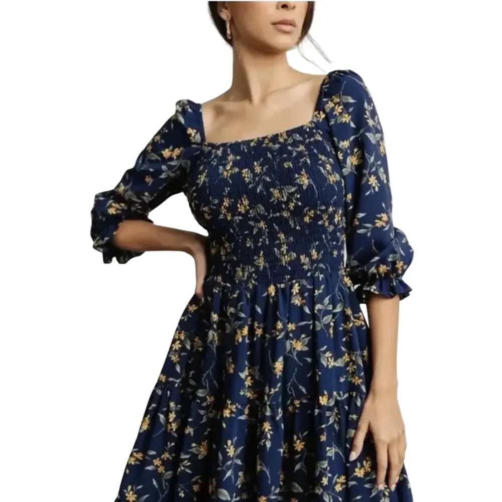 Baltic Born Marta Dress Bohemian Romance Wuthering Heights Floral Midi 1XL Navy - Picture 11 of 16